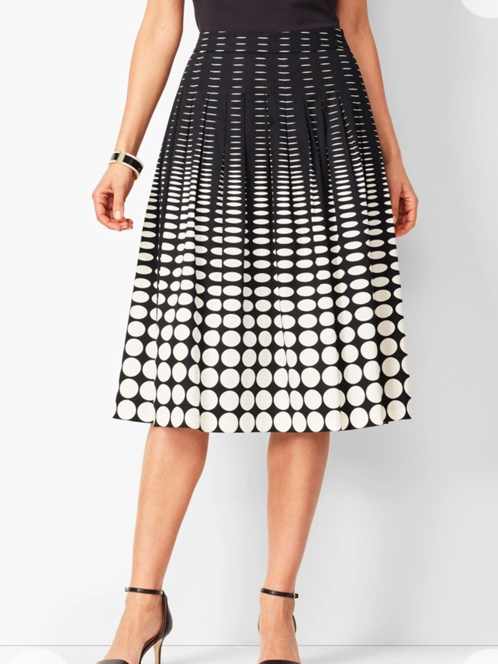 Talbots Black White Polka Dot A-Line Skirt Women’s 10P Cotton Preppy Classic